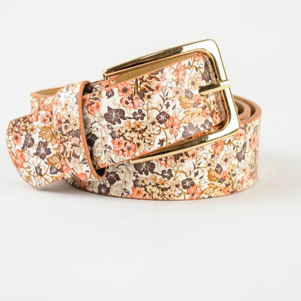 Boho Chic Floral Vegan Leather Adjustable Belt Orange
